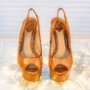 Nude platform Brian Atwood slingback heels 6/36